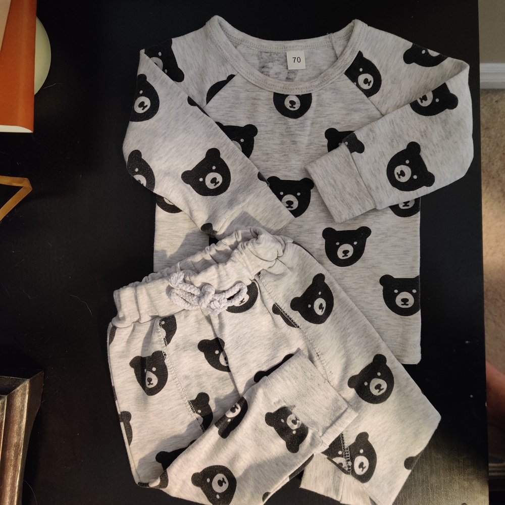 💙3for$23 Gray Bear Print Kids Pajamas